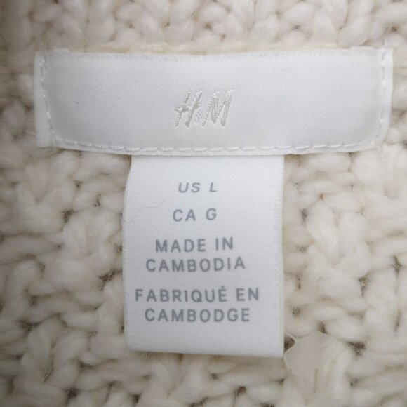 H&M Ladies Size Large Cream Cable Stitch Mock Neck Balloon Sleeve Sweater - Picture 3 of 11